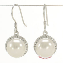 Load image into Gallery viewer, Sterling Silver White Pearl CZ Hook Earrings (52 CZ)