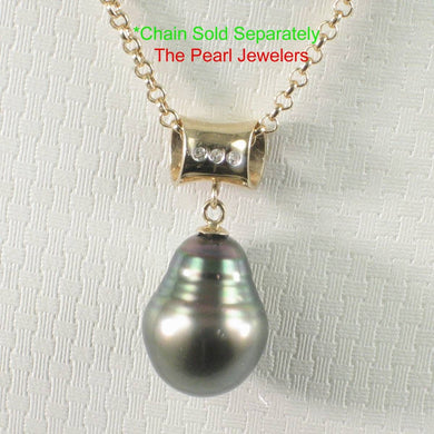 14k Yellow Gold Cuff & Diamond Baroque Tahitian Pearl Pendant