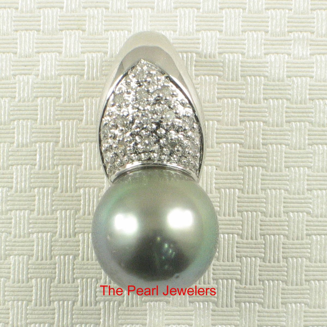 14k White Gold Diamond Crown Tahitian Pearl Pendant