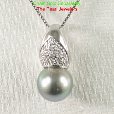 14k White Gold Diamond Crown Tahitian Pearl Pendant