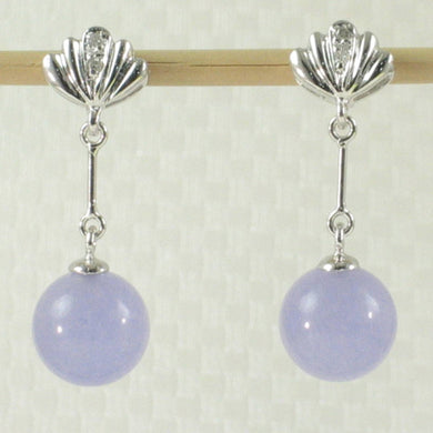 14K White Gold Diamond & Lavender Jade Dangle Earrings