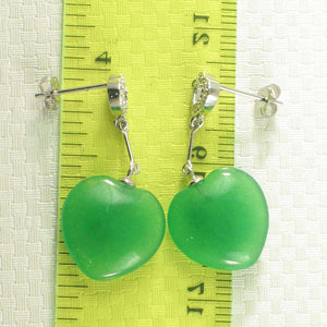 14K White Gold Diamond Green Jade Heart Dangle Earrings