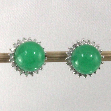 14K White Gold Diamond Green Jade Stud Earrings