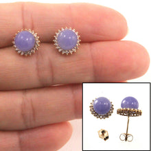 Load image into Gallery viewer, 14K Yellow Gold Diamond Lavender Jade Stud Earrings
