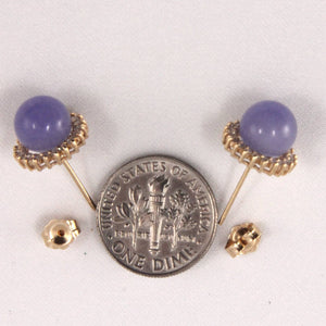 14K Yellow Gold Diamond Lavender Jade Stud Earrings