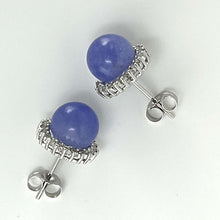 Load image into Gallery viewer, 14K White Gold Diamond Lavender Jade Stud Earrings