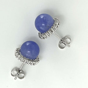 14K White Gold Diamond Lavender Jade Stud Earrings