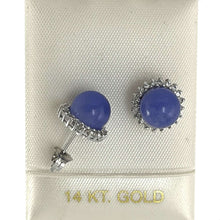 Load image into Gallery viewer, 14K White Gold Diamond Lavender Jade Stud Earrings