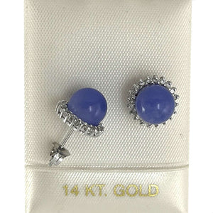 14K White Gold Diamond Lavender Jade Stud Earrings