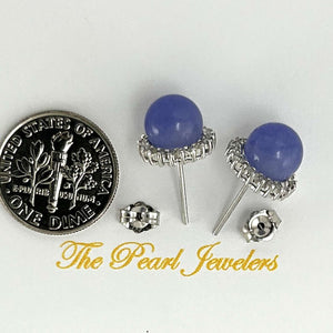 14K White Gold Diamond Lavender Jade Stud Earrings