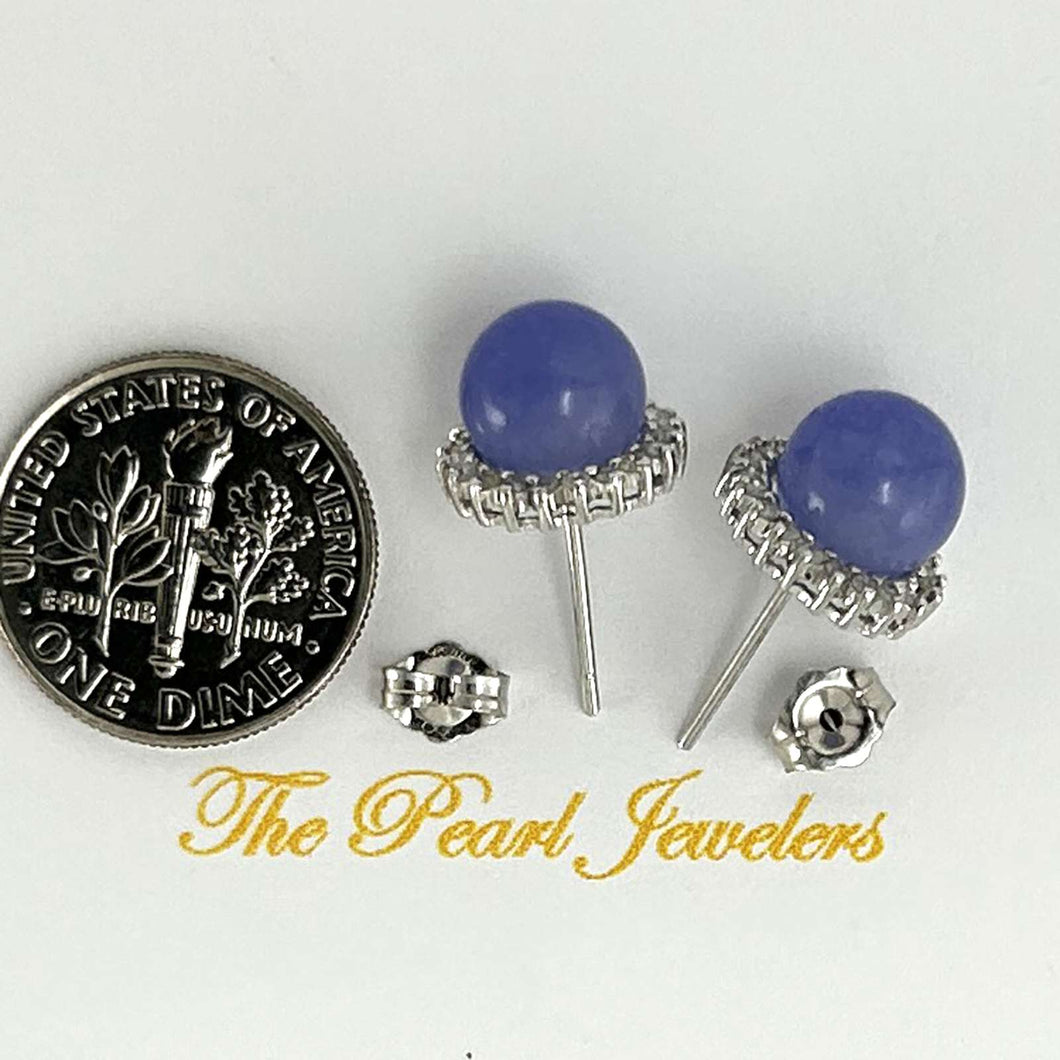 14K White Gold Diamond Lavender Jade Stud Earrings