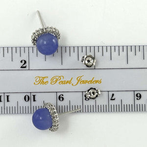 14K White Gold Diamond Lavender Jade Stud Earrings