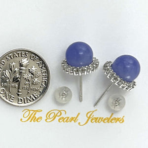 14K White Gold Diamond Lavender Jade Stud Earrings