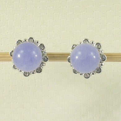 14K White Gold Diamond Lavender Jade Stud Earring