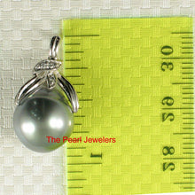 Load image into Gallery viewer, 14k White Gold Diamond &amp; Silver-Green Tahitian Pearl Pendant