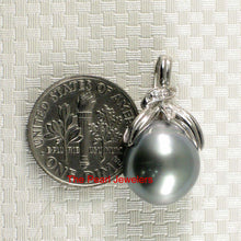 Load image into Gallery viewer, 14k White Gold Diamond &amp; Silver-Green Tahitian Pearl Pendant