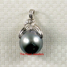 Load image into Gallery viewer, 14k White Gold Diamond &amp; Silver-Green Tahitian Pearl Pendant