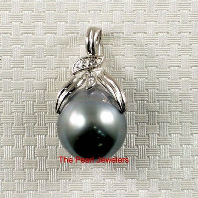 14k White Gold Diamond & Silver-Green Tahitian Pearl Pendant