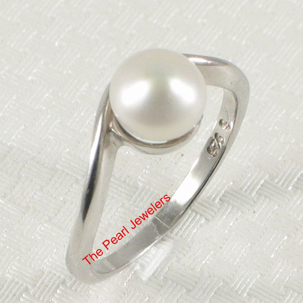 Solid Sterling Silver .925 Divot-Design Freshwater Pearl Solitaire Ring