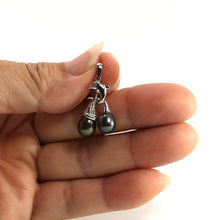 Load image into Gallery viewer, Dolphin Diamond Pendant with 2 Black Pearls – 14k White Gold