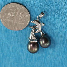 Load image into Gallery viewer, Dolphin Diamond Pendant with 2 Black Pearls – 14k White Gold