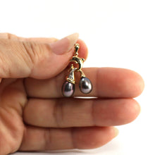 Load image into Gallery viewer, Dolphin Diamond Pendant with 2 Black Pearls – 14k Yellow Gold