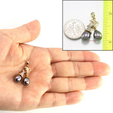 Load image into Gallery viewer, Dolphin Diamond Pendant with 2 Black Pearls – 14k Yellow Gold