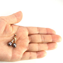 Load image into Gallery viewer, Dolphin Diamond Pendant with 2 Black Pearls – 14k Yellow Gold