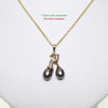 Load image into Gallery viewer, Dolphin Diamond Pendant with 2 Black Pearls – 14k Yellow Gold