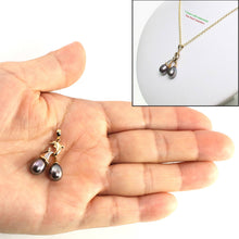 Load image into Gallery viewer, Dolphin Diamond Pendant with 2 Black Pearls – 14k Yellow Gold