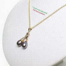 Load image into Gallery viewer, Dolphin Diamond Pendant with 2 Black Pearls – 14k Yellow Gold