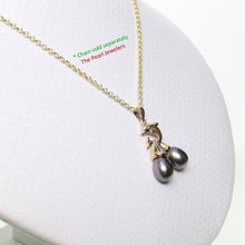 Load image into Gallery viewer, Dolphin Diamond Pendant with 2 Black Pearls – 14k Yellow Gold