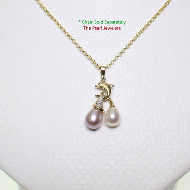 Dolphin Pearl Pendant – 14k Yellow Gold with White & Pink Pearls