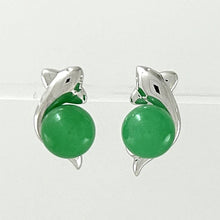 Load image into Gallery viewer, 14K White Gold Dolphin Design Green Jade Earrings