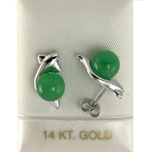 Load image into Gallery viewer, 14K White Gold Dolphin Design Green Jade Earrings