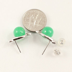 14K White Gold Dolphin Design Green Jade Earrings