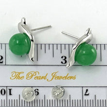 Load image into Gallery viewer, 14K White Gold Dolphin Design Green Jade Earrings