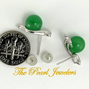 14K White Gold Dolphin Design Green Jade Earrings