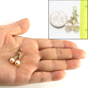 Dolphin Diamond Pendant with 2 Pink Pearls – 14k Yellow Gold