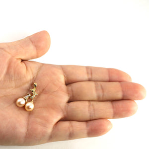 Dolphin Diamond Pendant with 2 Pink Pearls – 14k Yellow Gold