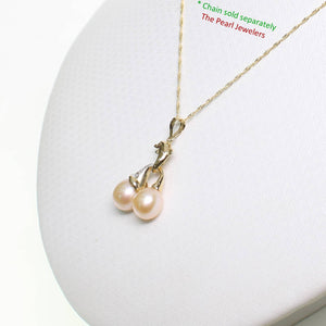 Dolphin Diamond Pendant with 2 Pink Pearls – 14k Yellow Gold