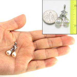 Dolphin Diamond Pendant with 2 White Pearls – 14k White Gold + Chain Options