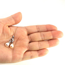 Load image into Gallery viewer, Dolphin Diamond Pendant with 2 White Pearls – 14k White Gold + Chain Options