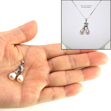 Load image into Gallery viewer, Dolphin Diamond Pendant with 2 White Pearls – 14k White Gold + Chain Options