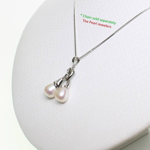 Dolphin Diamond Pendant with 2 White Pearls – 14k White Gold + Chain Options