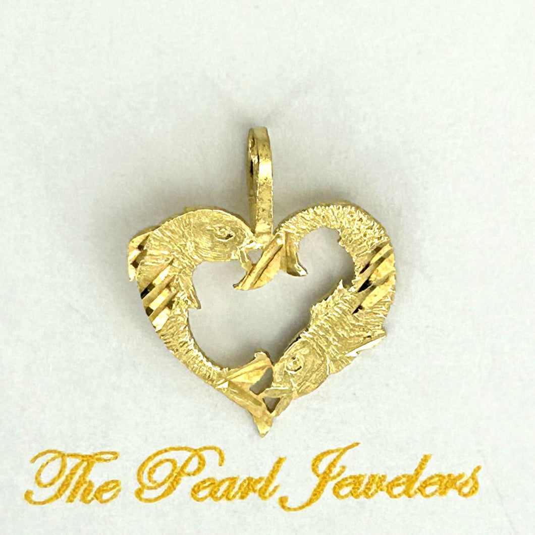 Dolphins Love Heart 14k Gold Charm Pendant