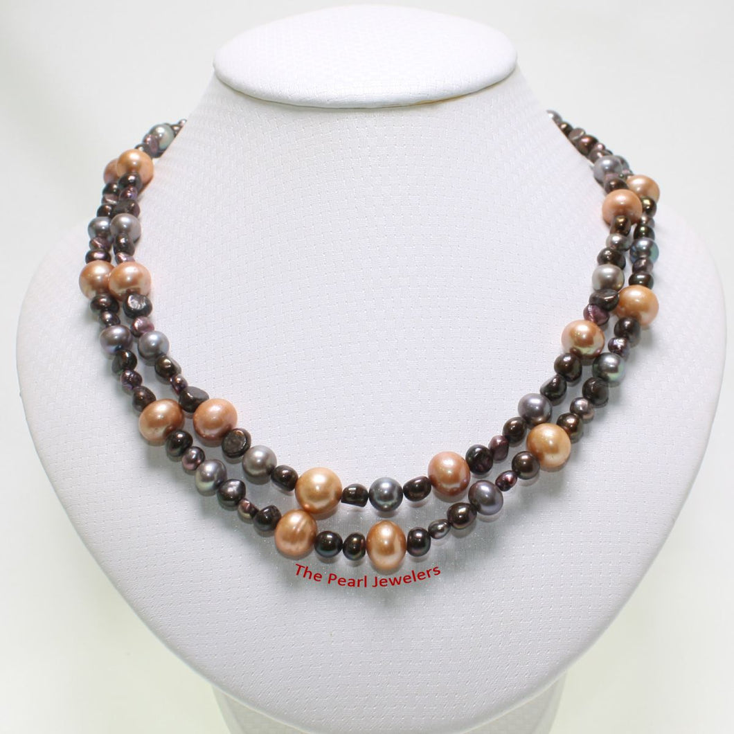 Double Strand Champagne Pearl Necklace – .925 Silver Clasp