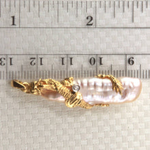 Load image into Gallery viewer, Dragon Wrapped Biwa Pearl Pendant – 14k Yellow Gold with Diamond
