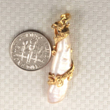 Load image into Gallery viewer, Dragon Wrapped Biwa Pearl Pendant – 14k Yellow Gold with Diamond