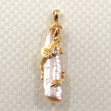 Load image into Gallery viewer, Dragon Wrapped Biwa Pearl Pendant – 14k Yellow Gold with Diamond